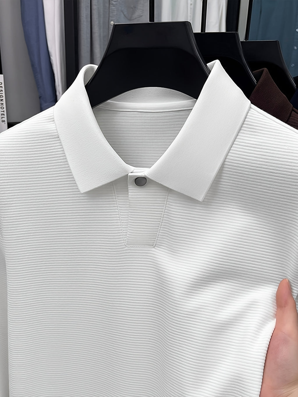 Men'S Lapel Long Sleeve Knit Sweater, Single Metal Button Placket, Long Sleeve Round Cuffs, Light Business Casual Pullover Top - SINBOS - Ivory White
