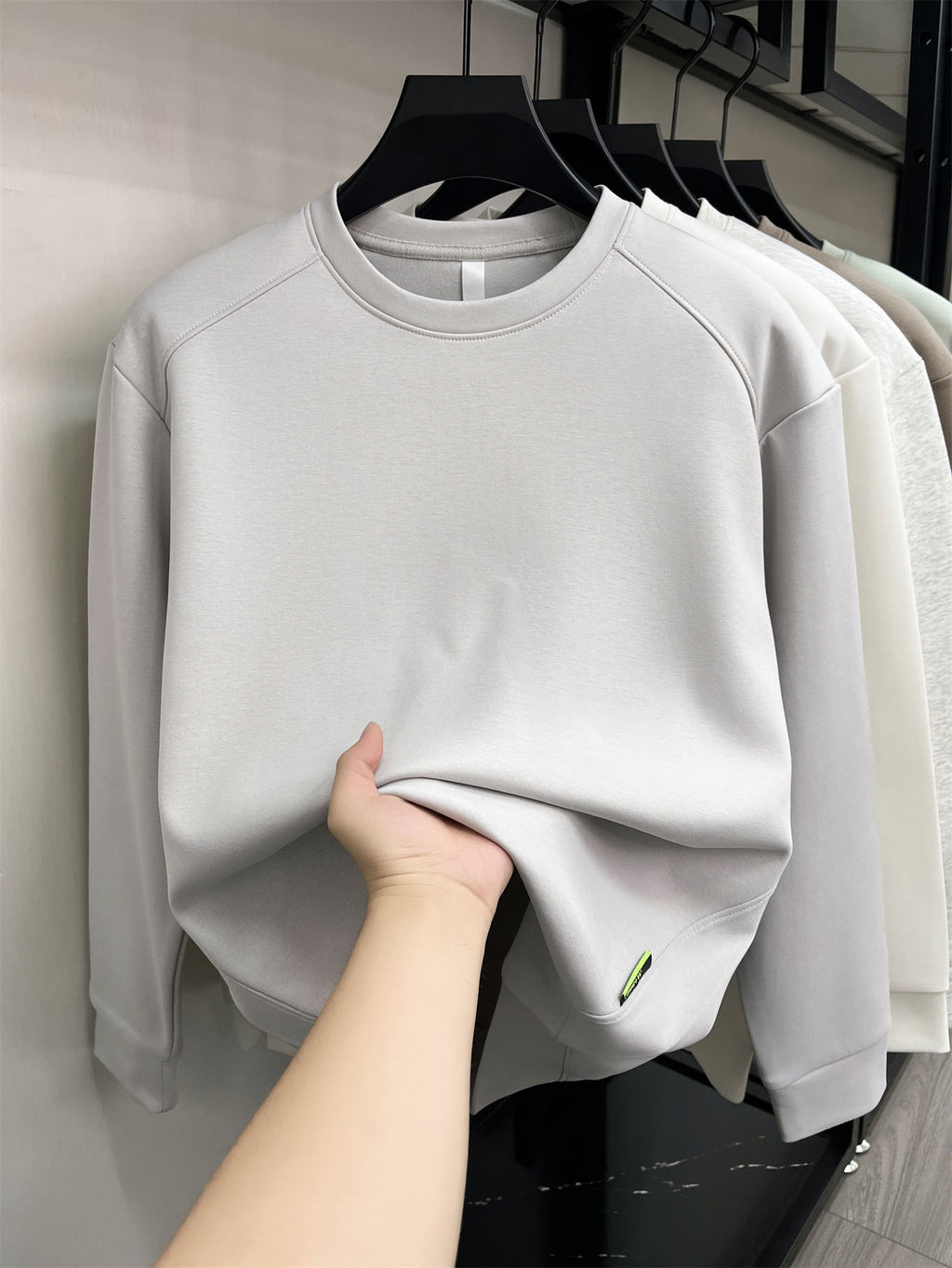 Men's Solid-colored Round-neck Sweatshirt - Star Gray