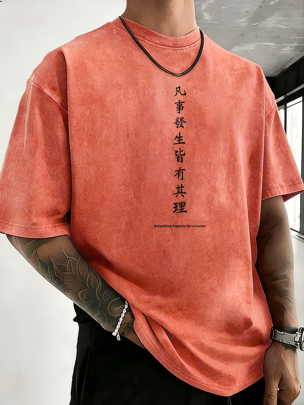 Drop Shoulder Retro Washed Double-Sided Print T-Shirt, Exclusive to Fashionable People, Loose And Comfortable High-Quality Pure Short Sleeves, a Must-Have Top for Street Fashion - Orange-Red
