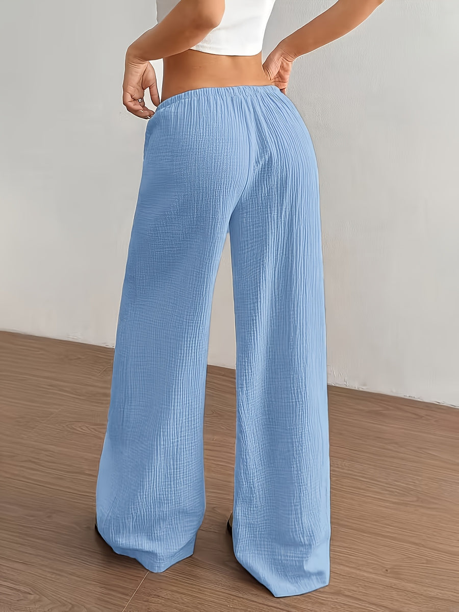2pcs Set of Women's Elegant Casual Straight-leg Trousers - White + Light Blue