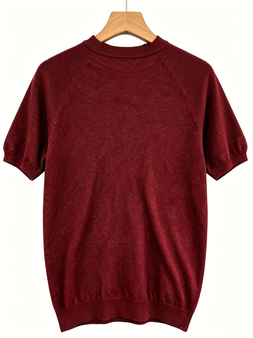 2026 Light Luxury Texture Men'S Off-Shoulder Knit Short Sleeve, Comfortable And Breathable Summer T-Shirt - Burgundy
