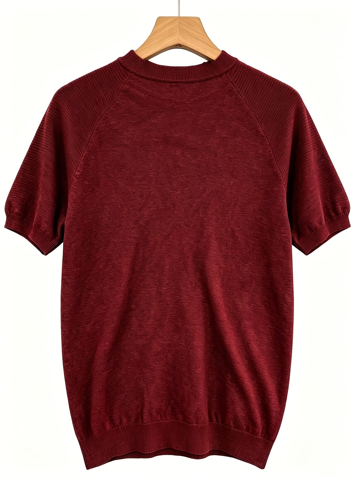 2026 Light Luxury Texture Men'S Off-Shoulder Knit Short Sleeve, Comfortable And Breathable Summer T-Shirt - Burgundy