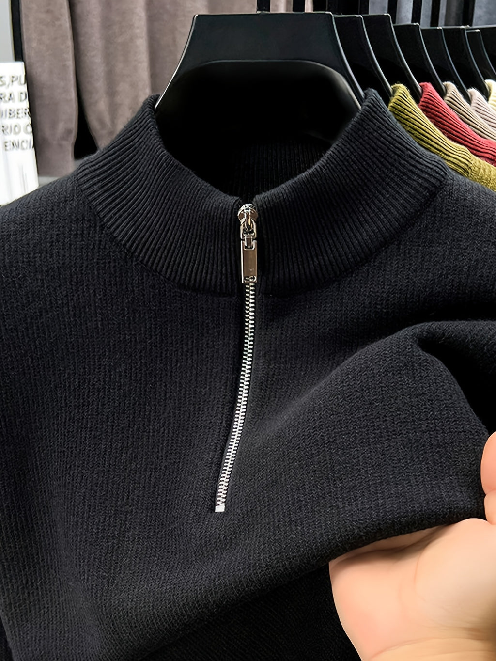Men'S Half-Zip Stand Collar Knit Sweater, Non-Tight Loose Fit, Suitable for Most Men, Versatile Base Layer - SINBOS - Black