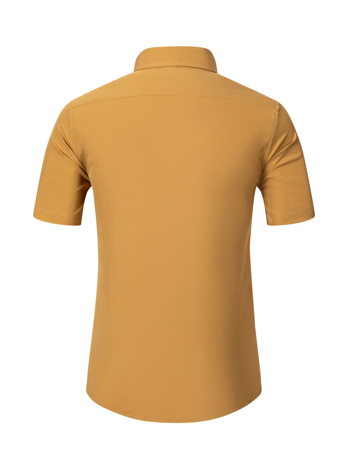 Men's Short-sleeve Shirt with Stand-up Collar/Henley Collar Design, Featuring Exquisite Peak-shaped Embroidery on the Chest - Yellowish-brown