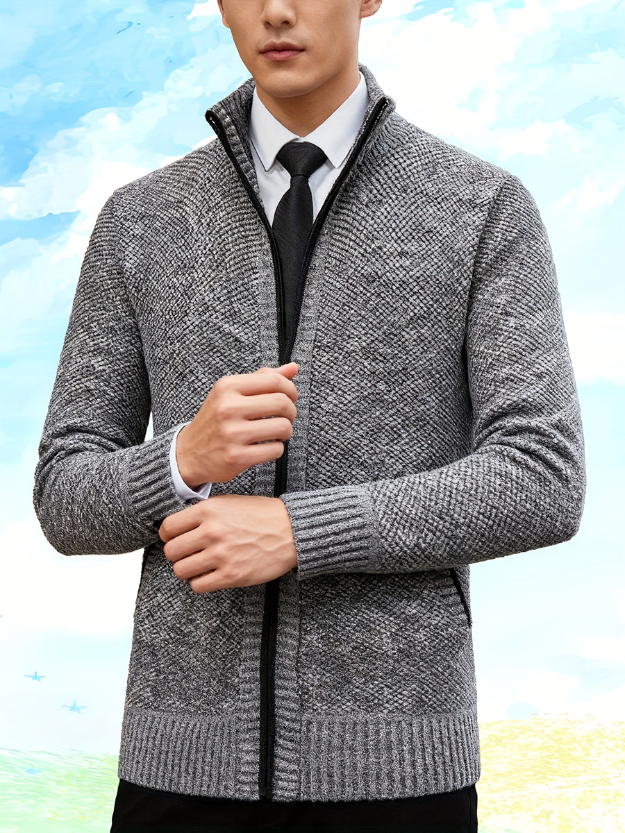 Autumn and Winter Casual Sweater Cardigan Jacket for Men, Thick Zipper Jacket with a Slightly Loose Three-dimensional Cut, Hiding Flesh and Slimming Without Dragging, Easily Creating a Fashionable Business Image (only Includes 1 Jacket) - Light Grey