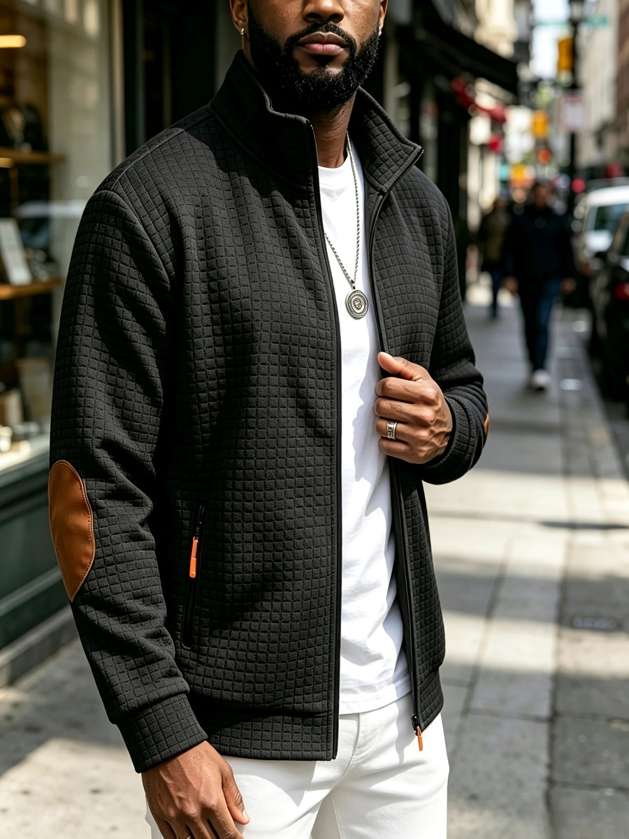 BOWZ Men'S Knit Zipper Stand-Up Collar Cardigan Jacket, Casual Fashion All-Match Premium Sports Men'S Clothing - Black