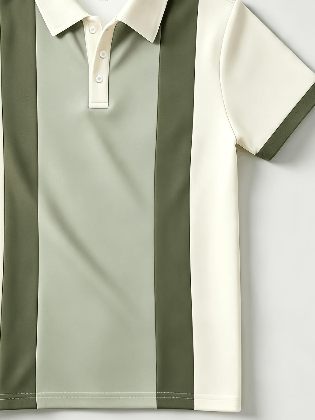 Men'S Retro Color-Block Vertical Stripe Polo Shirt, Short Sleeve Lapel Casual Summer Daily Polo Shirt (Latin America) - fern green