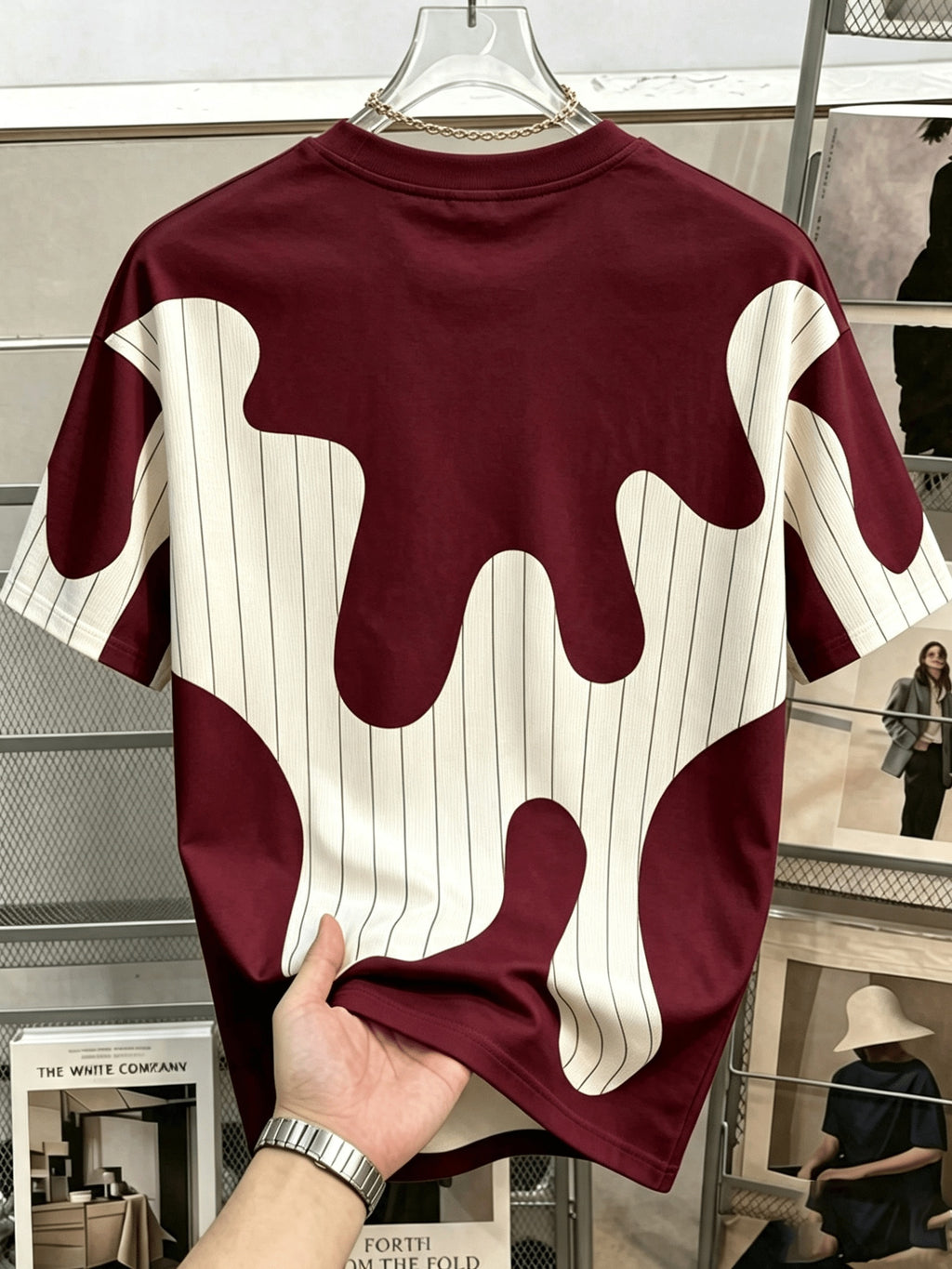 Men's Vintage Ink Splatter T-Shirt - Loose Fit Short Sleeve Crew Neck with Striped Wave Print, Machine Washable Casual Streetwear Suitable for Office, Commuting, Home Wear - Summer Wardrobe Essential for Everyday & Minimalist Style - Mixed colors