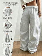 Women's casual fashionable wide-leg sports pants, suitable for yoga, fitness, and athletic wear - Light Grey