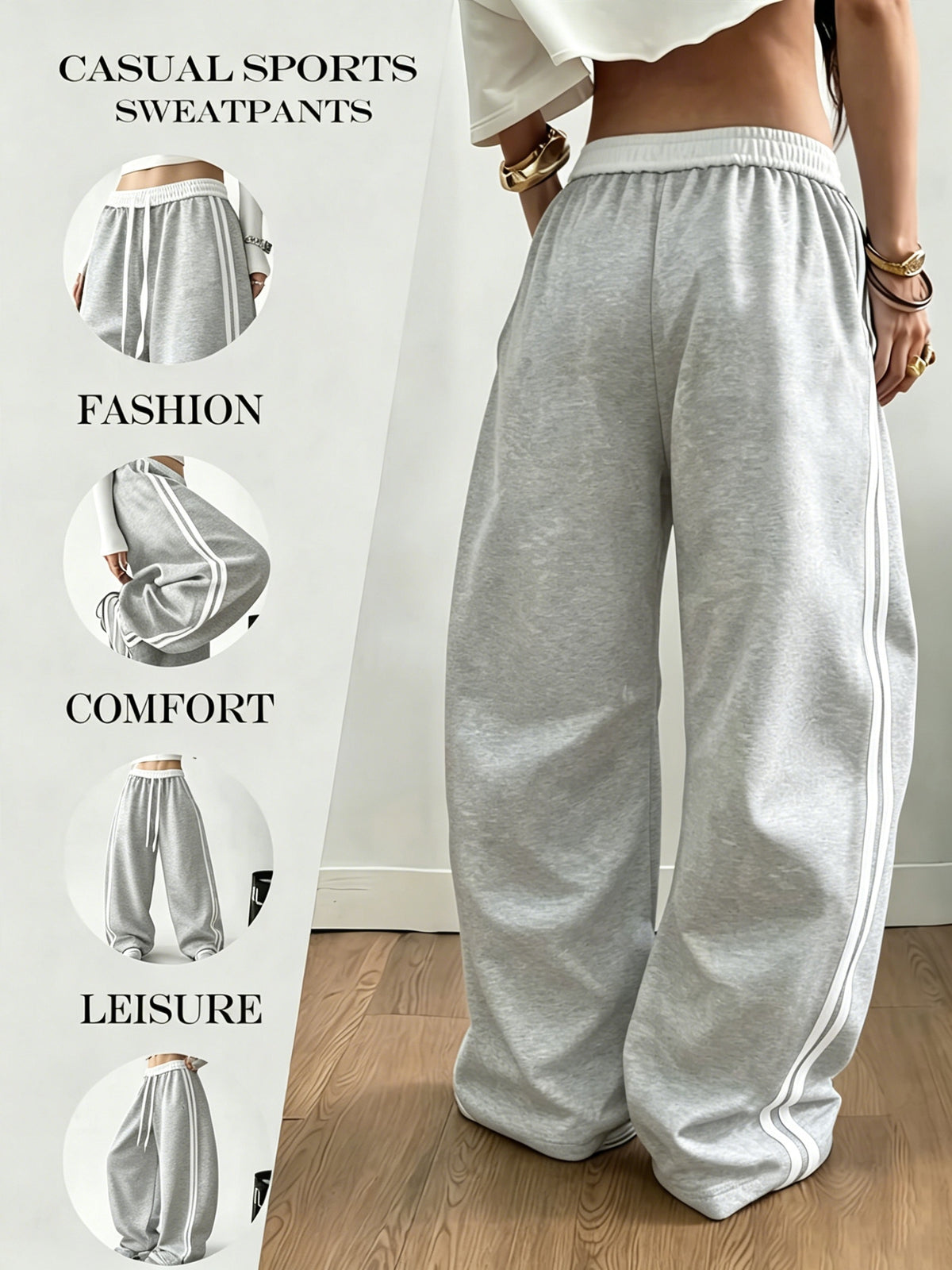 Women's casual fashionable wide-leg sports pants, suitable for yoga, fitness, and athletic wear - Light Grey