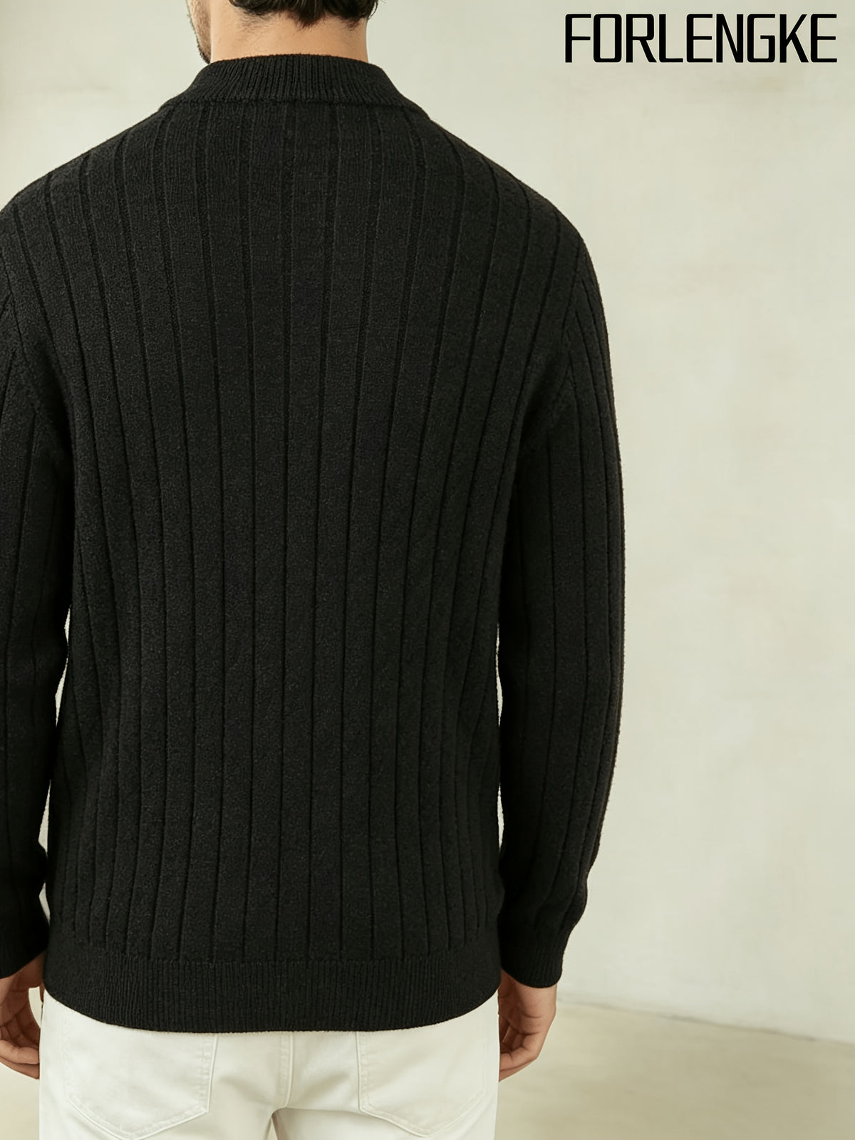 FORLENGKE New Stylish Men's Business Casual Stand Collar Cable Knit Zip Up Cardigan, Soft Warm Long Sleeve Knit Jacket for Fall Winter Office Daily Wear - Black