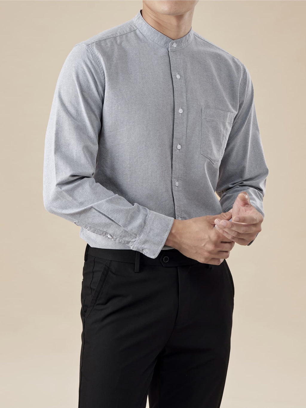 Spring and Autumn Outdoor Sports Men's Fashion Long-Sleeve Shirt for Office Workers, Young and Middle-Aged Urban Style, Versatile for Inner or Outer Wear, Vibrant Style, Casual Turn- Collar Shirt, Solid Color Pure Cotton Long-Sleeve Shirt for Men - Grey