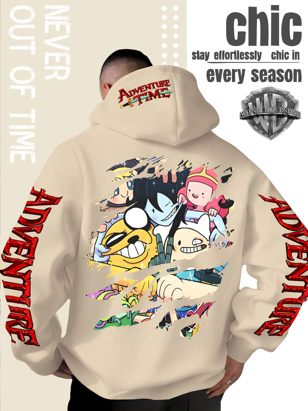 Men'S Hooded Sweatshirt Adventure Cartoon Theme Energetic Playful Gathering Group Anime Ripped Graffiti Print Pullover Top Autumn Winter Soft Comfortable Long Sleeve Hoodie Machine Washable Non-Pilling Durable Fabric American Trendy Street Style Men - Apricot