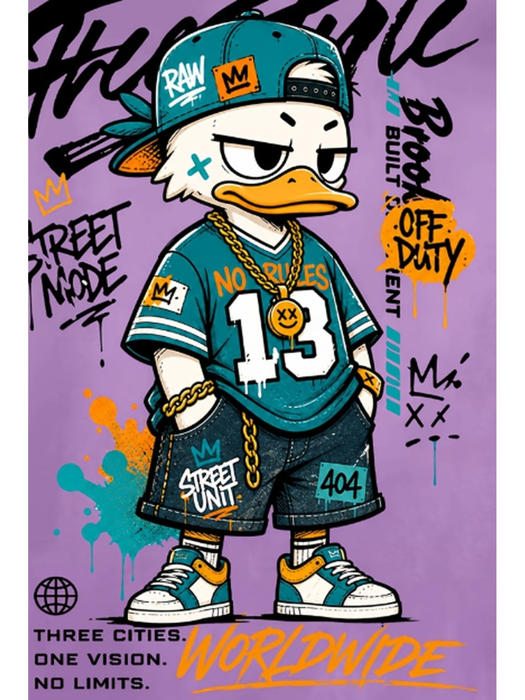 Printed Design, Non-textured, European and American Casual Style Men's Leisure T-shirt with Duck Image, Layered with Street Font Graphics, for Daily Commuting and Casual Wear - Mixed Color 8
