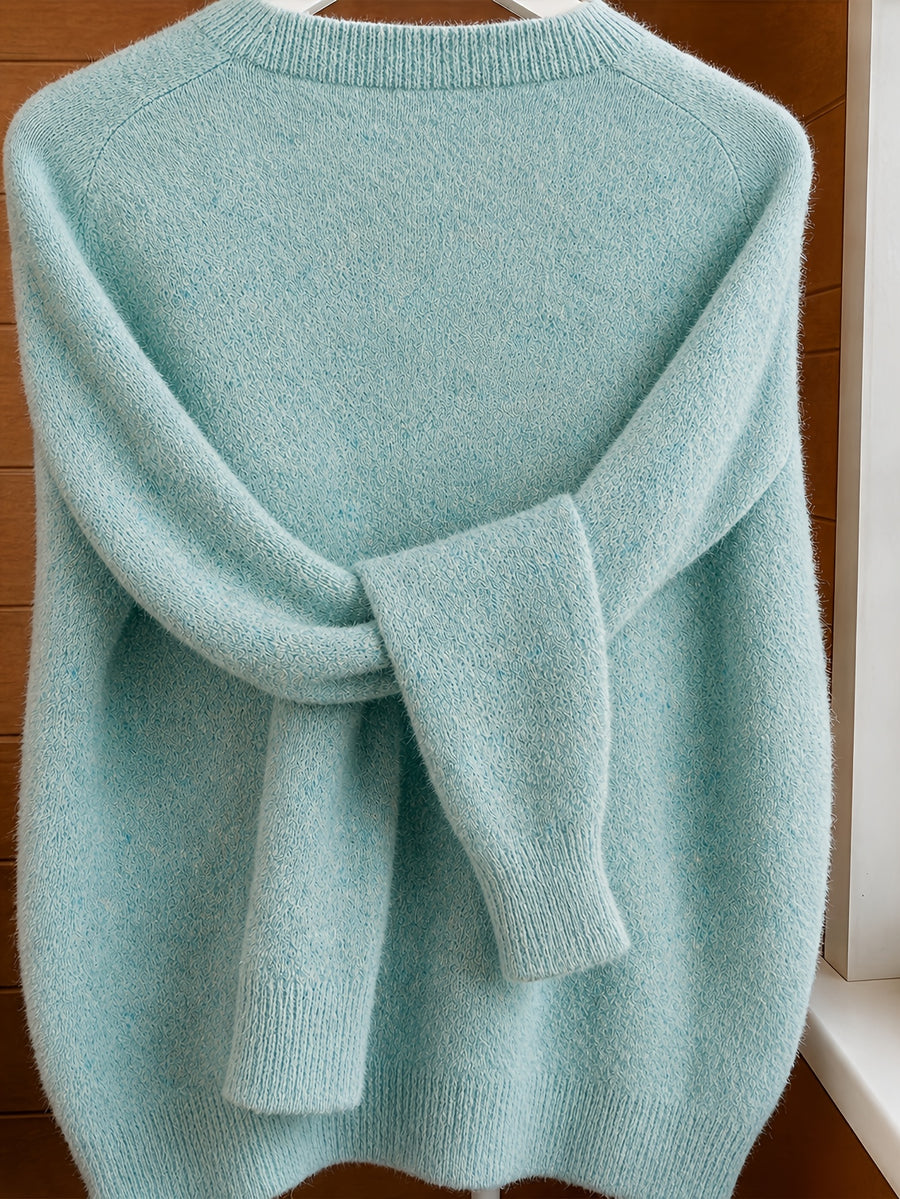 Spring Autumn Solid Color Round Neck Button Sweater Open Cardigan, Loose Casual Fashion Versatile Jacket, Soft Comfortable Elegant Women'S Top - Mineral Green