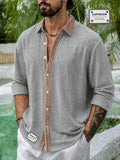Men's Retro Button- Linen Shirt - Lightweight Breathable Suitable for Beach Vacation, Travel & Daily Wear, Loose Fit Roll Sleeve Collar & Placket Button Collar Shirt, Machine Washable for - Resort Wear (Solid Color) - Dark Gray