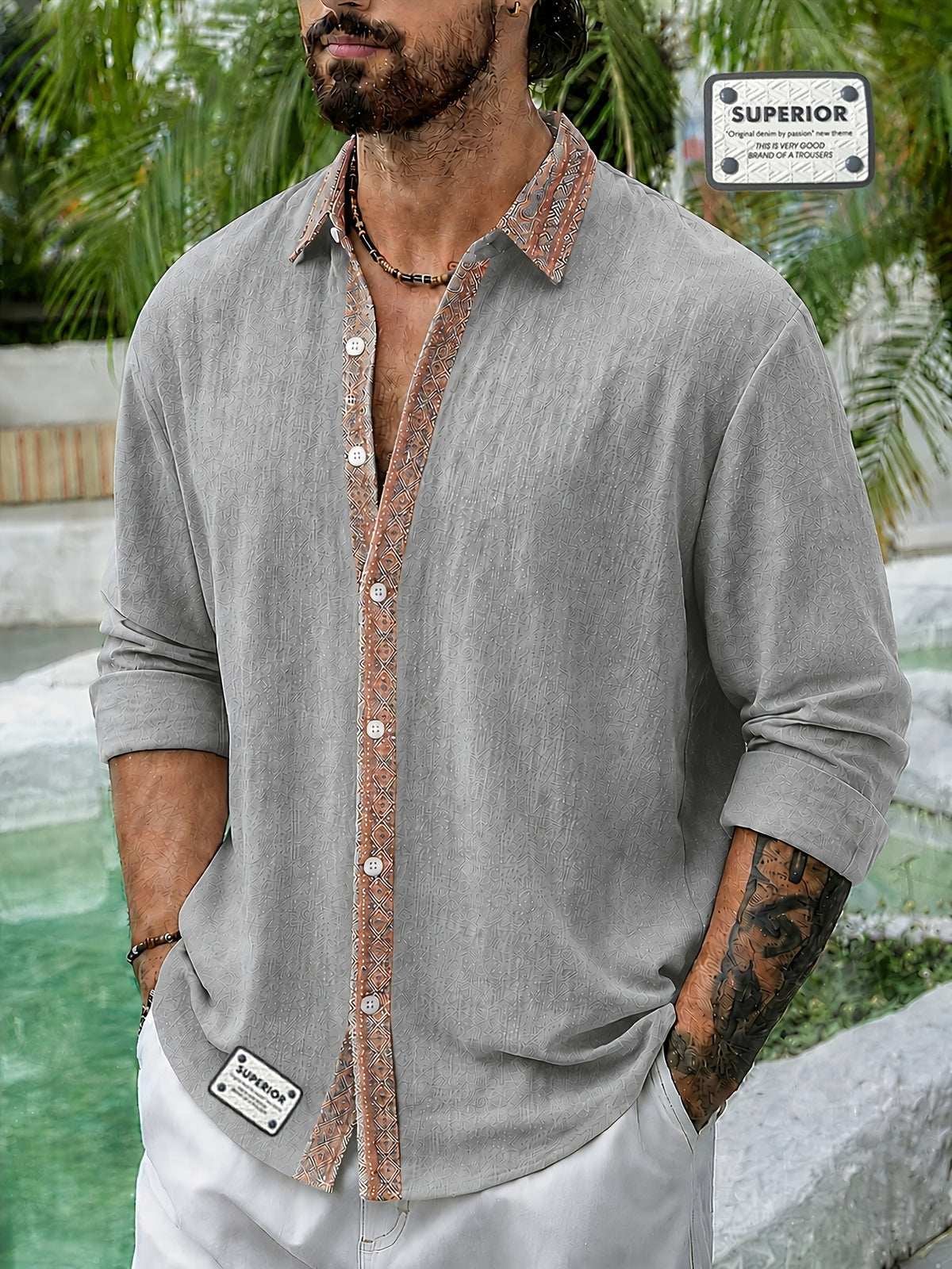 Men's Retro Button- Linen Shirt - Lightweight Breathable Suitable for Beach Vacation, Travel & Daily Wear, Loose Fit Roll Sleeve Collar & Placket Button Collar Shirt, Machine Washable for - Resort Wear (Solid Color) - Dark Gray