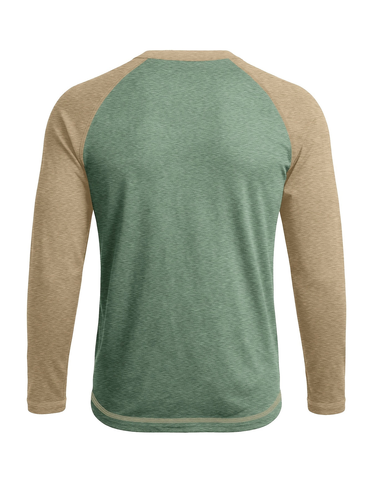 [Printed Design - Not Textured] Men's Long Sleeve Crew Neck T-Shirt, European and American Style Men's Apparel, Color Block Base Layer Top - Green