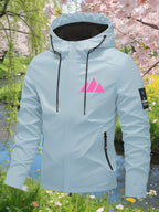 Women's Lightweight Travel Jacket, Casual Dating Comfortable Outerwear, Outdoor Hooded Daily Commute Jacket, New Mountain Climbing Printed Drawstring Fashionable Style - Sky Blue