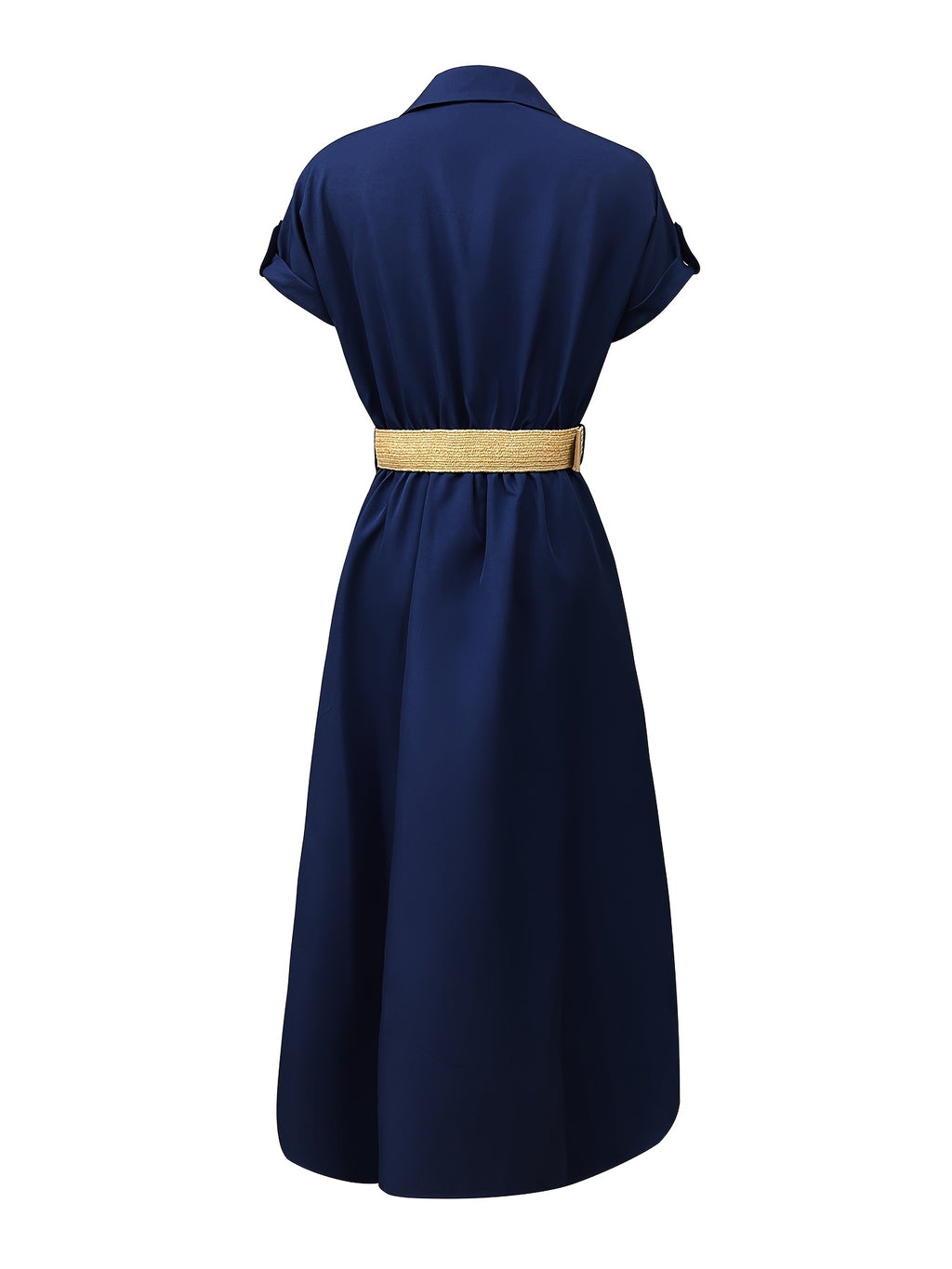 Summer New Elegant Fashion Commuter Versatile Party Women's Dress with Belt - Navy blue color