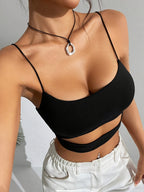 Women'S Stylish Sleeveless Top with a Hollowed-Out Waist Design - Black