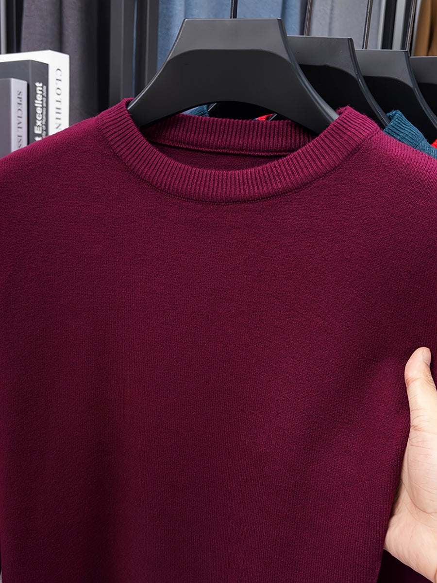 Minimalist City Round Neck Sweater for Daily Commute - Burgundy color