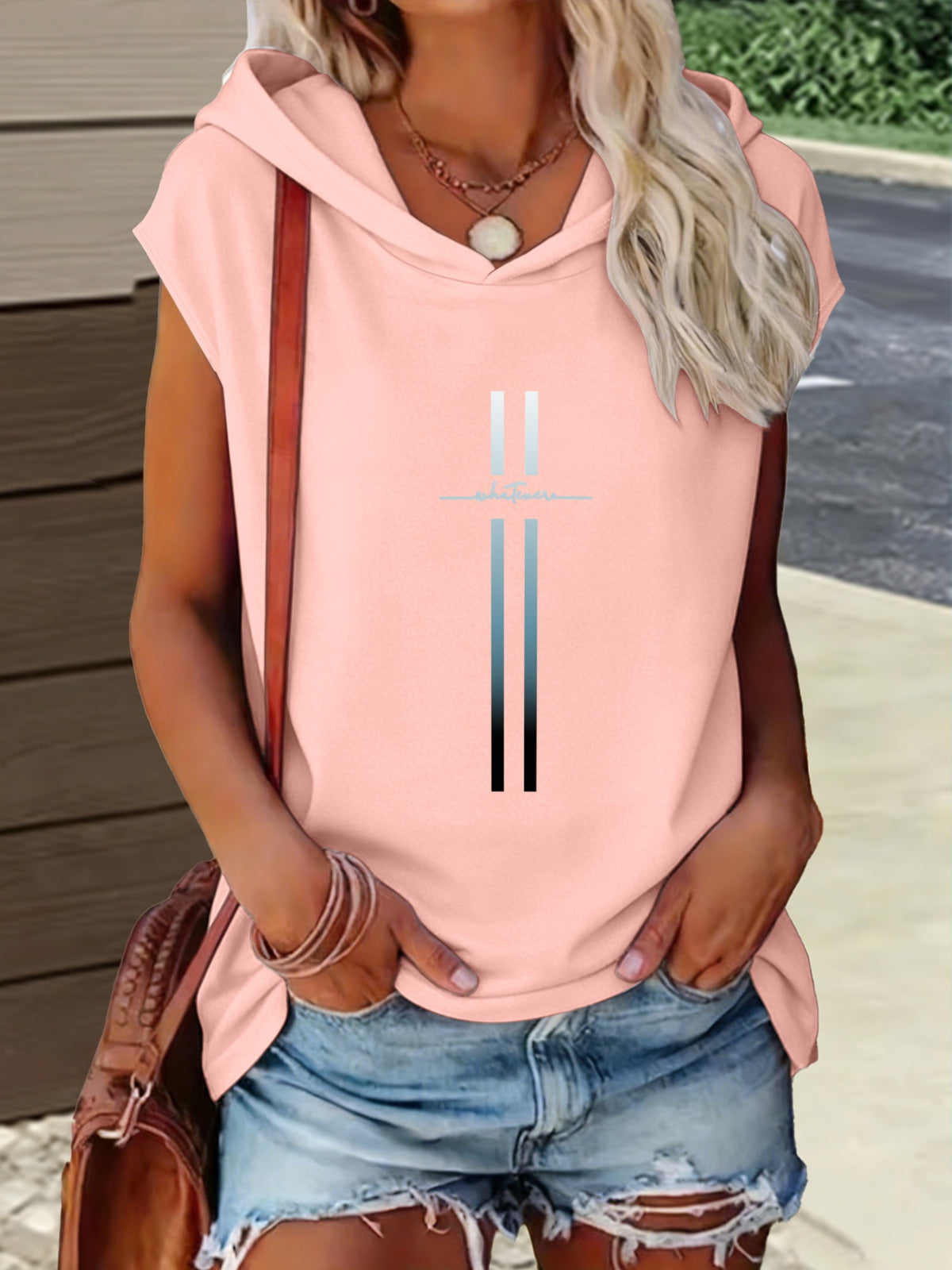 1pc Hooded Simple Design Highlight Comfortable Versatile Style Summer New Y2K Style Women's Sportswear Elegant Fashionable Comfortable T-Shirt Top - Pink Color