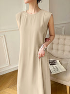 Middle Eastern Muslim Lady'S Solid Color Elegant Casual Long Dress, Sleeveless Comfortable Floor-Length Abayas As The Inner Layer of The Dress, Long Dress for Ramadan/Eid Al-Fitr, Sleeveless Dress for Ladies' Casual Home And Outdoor Wear - Khaki