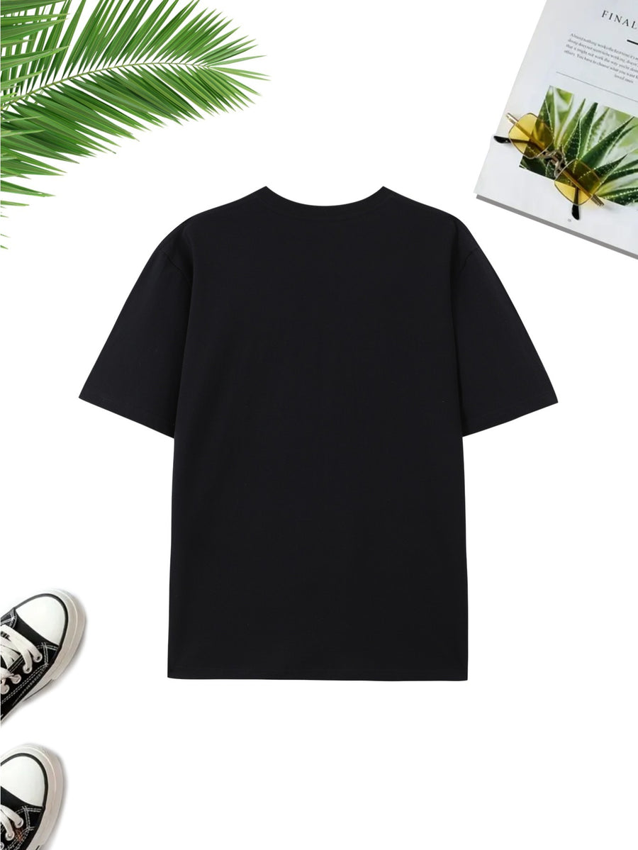 Warner Bros. Exclusive License, Retro Street Style DC Batman Cartoon Classic Character Print Design Men'S Summer Basic Casual Short Sleeve Top, Casual Round Neck Shirt, Suitable for Outdoor Wear, Fitness, Office, And Daily Casual Wear - Black
