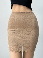 New Summer High-Waisted Lace Hip-Hugging Short Skirt One-Step Skirt Short Temperament Versatile Women'S Skirt - Yellowish-brown