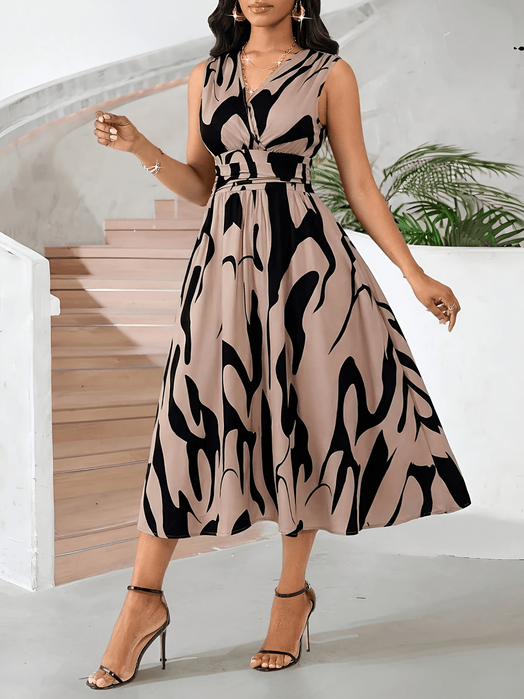 Summer Elegant Women'S Printed Sleeveless Dress, Casual Comfortable Easy Mid-Length Skirt for Summer, Temperament Outing Fashion Dress Women'S Clothing - Mixed colors