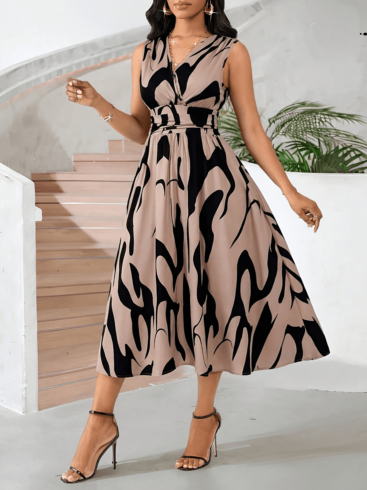 Summer Elegant Women'S Printed Sleeveless Dress, Casual Comfortable Easy Mid-Length Skirt for Summer, Temperament Outing Fashion Dress Women'S Clothing - Mixed colors