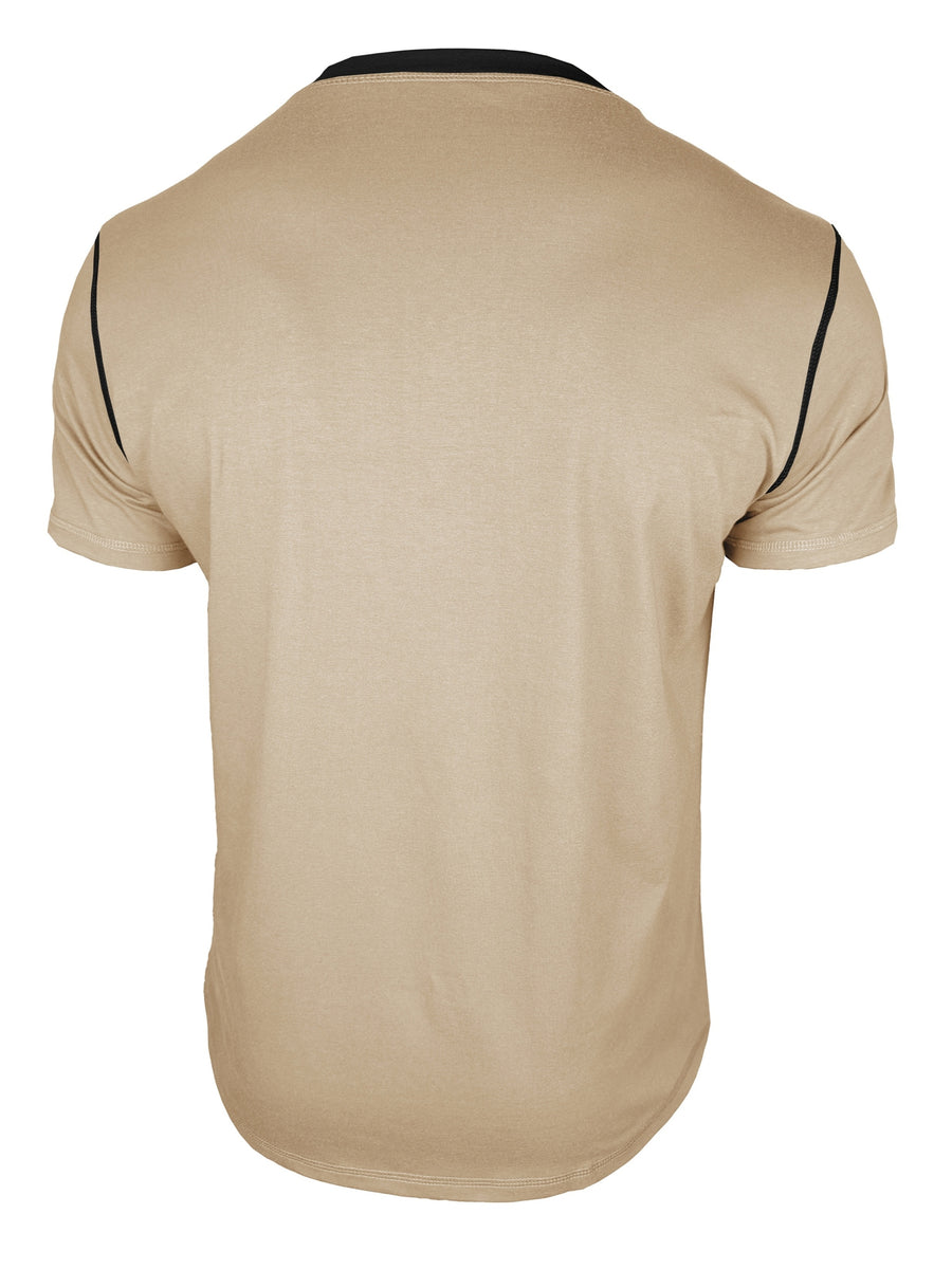 Men's Summer Short-Sleeve Henley Shirt, Fashionable Casual Solid Color T-Shirt, Versatile Everyday Top - Khaki