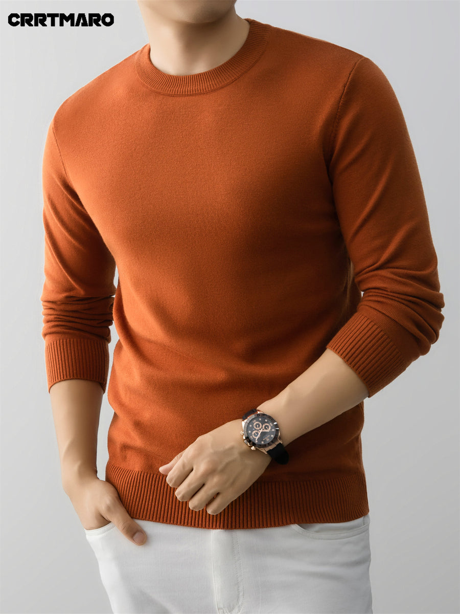 Men's Crew Neck Pullover Sweater, Warm Casual Layering Top for Fall and Winter - Orange