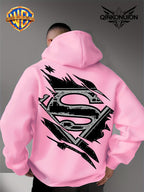 Warner Official Men's Hooded Sweatshirt, Black and White Distressed Batman Symbol Torn Wind Print Design, Machine Washable, Cozy and Comfortable Daily Drawstring Hooded Sweatshirt for Autumn and Winter, Versatile Sporty Casual Loose Fit - Pink Color