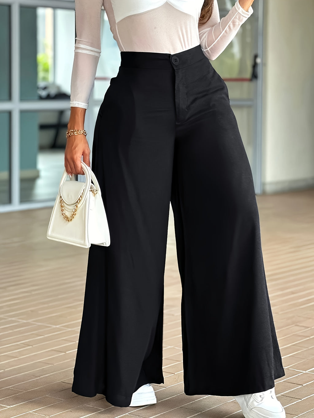 Women's Slim-Fit Casual Pants, Spring-Summer-Autumn Long Pants, High-Waist Fashion Pocket Casual Pants, High-Waist Versatile Casual Wide-Leg Pants - Black