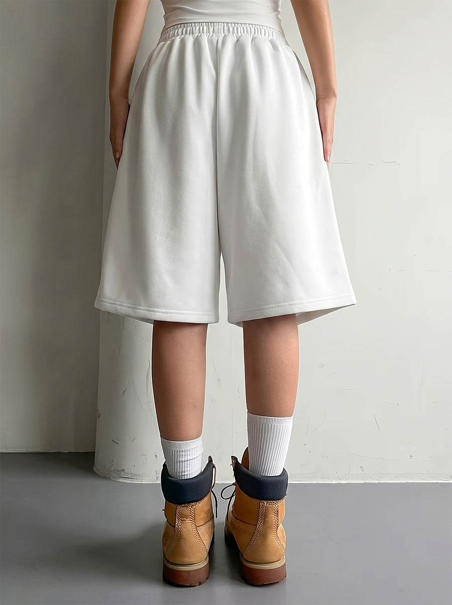 Women'S Elastic Waist Drawstring Tie Loose Bermuda Shorts, Casual Street Style, Women'S Summer - White