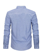 New Plaid Shirt for Men, Long Sleeve, European/American Sizing, Suitable for All Seasons and Commuting, Two-Tone Color Block Design, Four-Season Casual Shirt. Ideal for Men's Daily Wear, Vacation, Leisure, and Streetwear. The Casual Plaid Shirt - Blue Grid