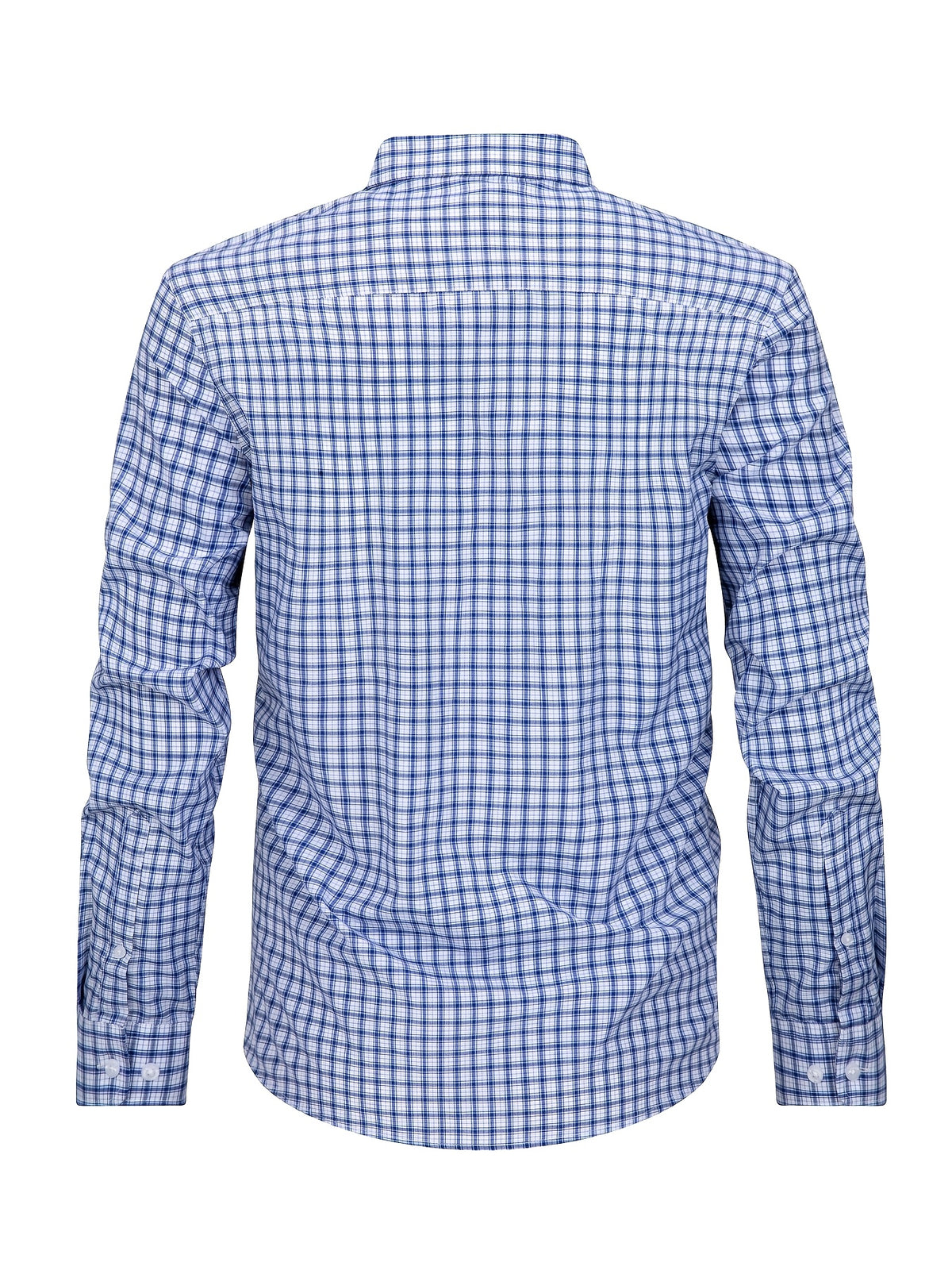New Plaid Shirt for Men, Long Sleeve, European/American Sizing, Suitable for All Seasons and Commuting, Two-Tone Color Block Design, Four-Season Casual Shirt. Ideal for Men's Daily Wear, Vacation, Leisure, and Streetwear. The Casual Plaid Shirt - Blue Grid