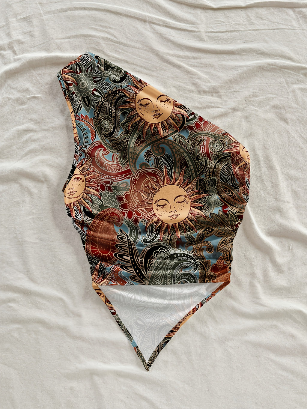 Women's Fashion Strapless Printed Mini Casual Floral Pattern Cross-body Short Irregular Top for Vacation - ginger