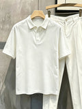 Pure White Comfortable Temperament Premium Short Sleeve T-Shirt, High-Quality Retro All-Match Design Men'S Polo Shirt, Summer Apparel Gentleman Style Men - White