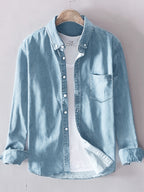 Men'S Casual Sporty Trench Coat, Japanese Retro Versatile Long Sleeve Men'S Shirt, Spring/Autumn Slim Fit Casual Washed Outwear Jacket - Blue