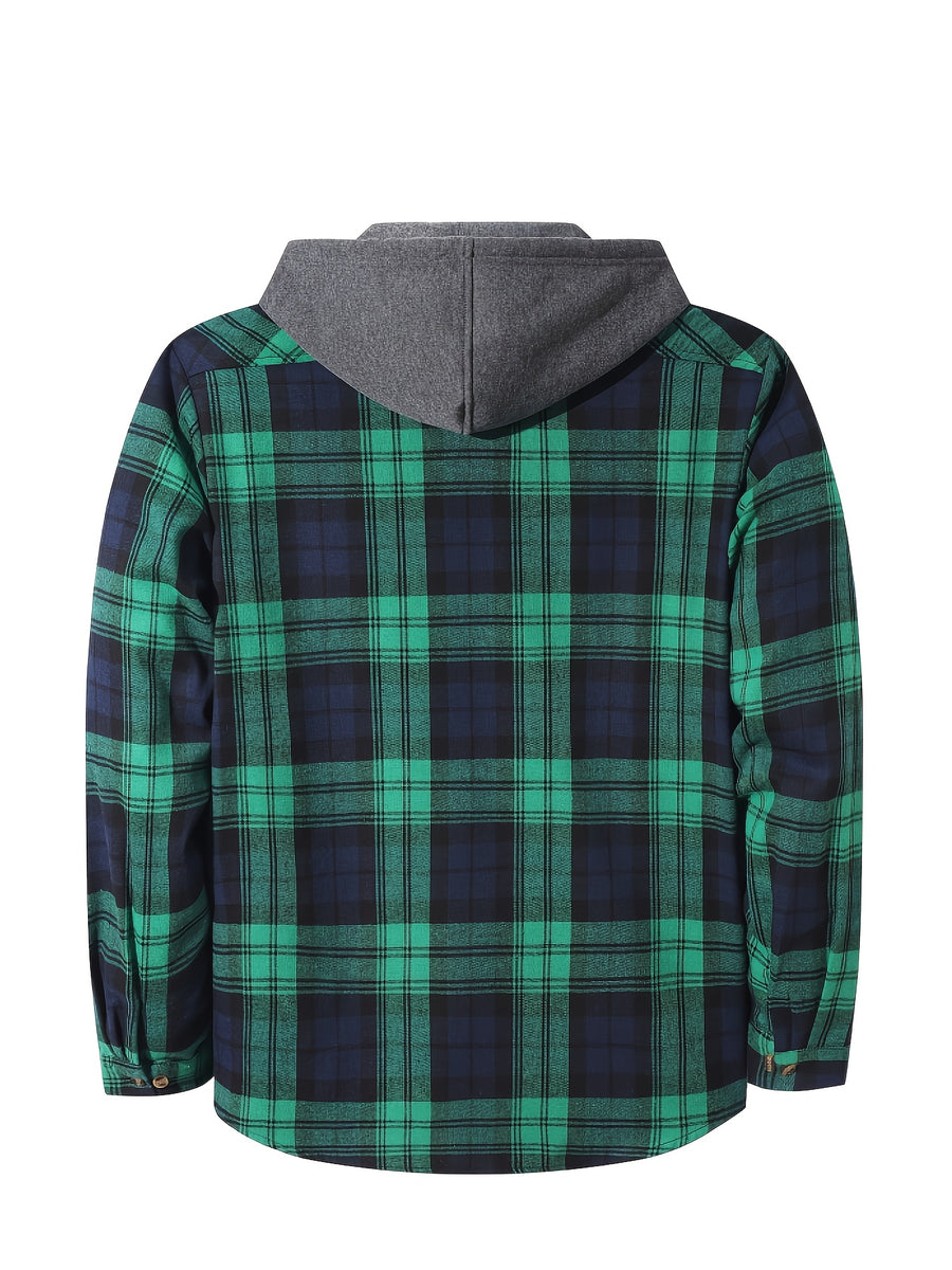 Men'S Plaid Hoodie Fashion Hoodie Fleece Shirt Price Long Sleeve Casual Button-Up Hoodie, Autumn Essentials - Green Navy Blue A3