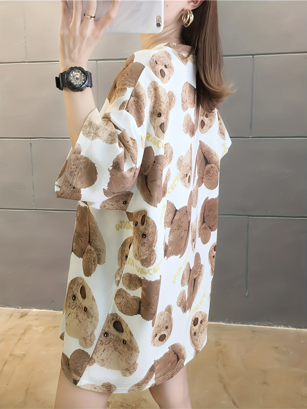 Summer New Large Size Loose Fashion Trend Thin Cartoon Round Neck Print Medium Long Short Sleeve T-Shirt - White