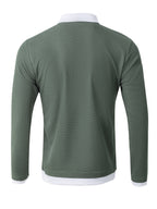 New Men's Textured Waffle Knit Outdoor Casual Fashion Street Sport Shirt, Comfortable, Breathable, and Stylish Men's Apparel - Green