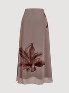 Women's Elegant Floral Print Skirt - ZD260518291 - Camel
