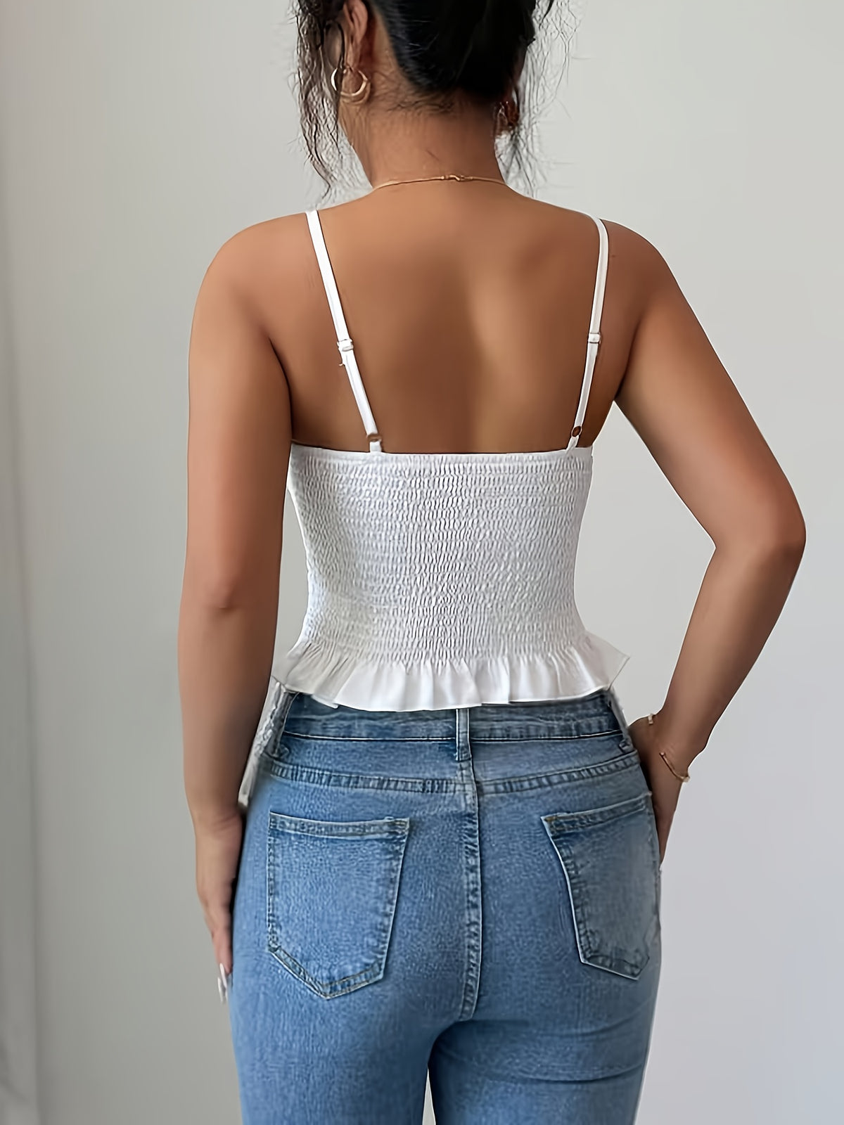 Elegant Solid Color Tassel Camisole - White
