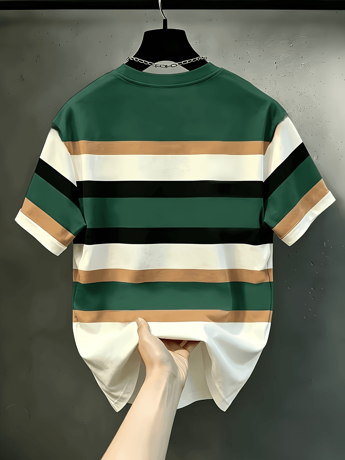 Printed Design, Non-textured Men's Casual Crew Neck T-shirt, Striped Color-block Pattern, Drapey and Stylish Top, Suitable for All Seasons, Breathable Regular Fit for Daily and Formal Wear - Crew Neck Casual Top, Comfortable to Wear, Pockets - Mixed colors