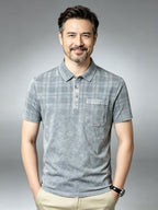 American-style Washed Distressed Short-Sleeve T-Shirt for Middle-Aged and Elderly, with Real Pockets, Casual Nostalgic Vintage Polo Shirt, Washed Distressed Fade Effect - Light Grey