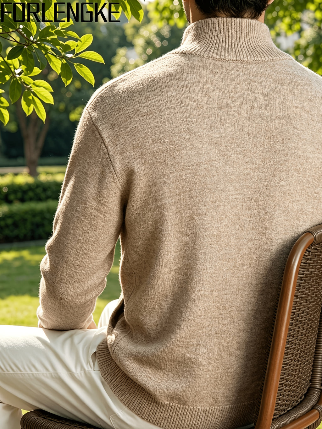 FORLENGKE Autumn And Winter Men'S Zipper Knit Cardigan, Vintage Cable Knit Stand Collar Sweater Jacket, Neat And Fitted Fabric, Zippered Half-High Collar, Versatile for Multiple Occasions, Can Be Layered, Men'S Casual Knit Jacket - Apricot